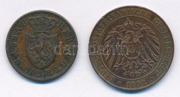 Vegyes: Német Államok / Nassau 1830. 1Kr Cu + Német Kelet-Afrika 1892. 1p Cu T:2 ph.
Mixed: German ...