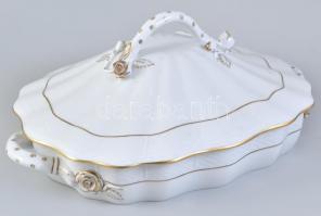 Herendi fehér, aranyozott szélű, hiányos étkészlet, kézzel festett, jelzett, hibátlan, különböző mér...