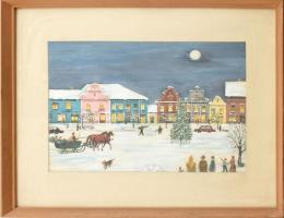 Olvashatatlan jelzéssel: Kőszegi karácsony. Akvarell, papír. Üvegezett fa keretben, 28,5×39,5 cm