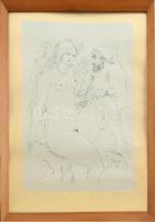 Reich Károly (1922-1988): Szerelmesek. Szitanyomat, papír, jelzett, üvegezett fa keretben, 48,5×32 c...