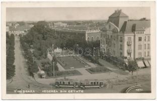 1932 Temesvár, Timisoara; Vedere din Cetate / villamos, utca, üzletek / street, tram, shops