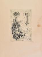 Hincz Gyula (1904-1986): Kompozíció. Rézkarc, papír, jelzett. Lap széle szakadásokkal, foltos, 29×19,5 cm