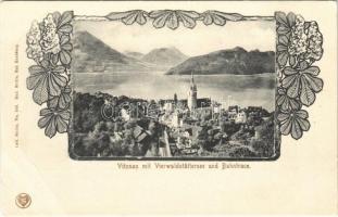 Vitznau, Vierwaldstättersee, Bahntrace. Serie 46. Vitznau-Rigi-Bahn Officielle Ansichtskarte No. 3. Art Nouveau, floral (EB)