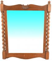 Dekoratív fali fa tükör, kopásnyomokkal, 63x49 cm