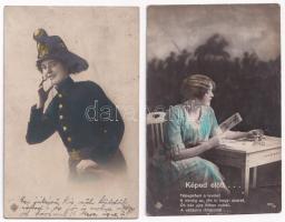 6 db RÉGI motívum képeslap: hölgyek / 6 pre-1945 motive postcards: ladies