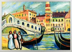 Schéner Mihály (1923-2009): Velence. Olaj, farost, jelzett, hátoldalán autográf felirattal, fa keret...