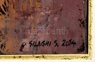 Stelian Silaghi (1960-): Három grácia. Olaj, vászon, jelzett. Dekoratív fa keretben. 70×50 cm