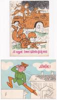 Jelentem kiskatona lettem - 12 db modern katonai humor képeslap sorozat saját tokjában, rajzolta Pusztai Pál / 12 modern Hungarian military humour postcard series in its own case, signed by Pál Pusztai