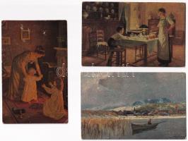 5 db RÉGI motívum képeslap: oleoplaszt művész / 5 pre-1945 motive postcards: Oleoplast art