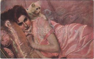 1918 Dve zrádkyne / Lady with cat. Salon J.P.P. 2120. s: V. Corcos (fl)