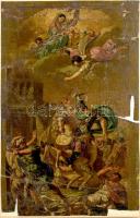 Ismeretlen XVIII. századi festő: A gaugamélai csata ( Nagy Sándor ).  Jelzés nélkül. 70x45 cm. A festmény múzeumi restauráláson és konzerváláson esett át. Retusálás nélkül, az eredeti állapotában fellelt sérülések és hibák találhatóak rajta. Dublírozott.