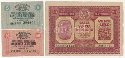 Olaszország / Velence / Osztrák-magyar megszállás 1918. 5c + 50c + 20L T:III,III- Italy / Venice / Austro-Hungarian occupation 1918. 5 Centesimi + 50 Centesimi + 20 Lire C:F,VG