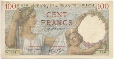 Franciaország 1941. 100Fr T:III tűlyukak France 1941. 100 Francs C:F needle holes Krause P#94