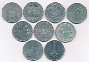 Szovjetunió 1967-1985. 1R Cu-Ni (9xklf forgalmi emlékérme) T:2,2- Soviet Union 1967-1985. 1 Rouble Cu-Ni (9xdiff circulating commemorative coins) C:XF,VF