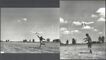 cca 1968 Repülőgép-modellezők, 2 db vintage fotó jelzés nélkül Kotnyek Antal (1921-1990) budapesti fotóriporter hagyatékából, 18x24 cm