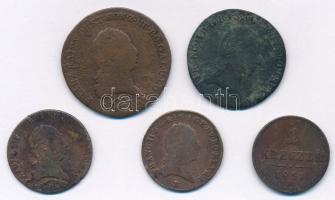 1800B 1kr Cu I. Ferenc + 1800S 3kr Cu I. Ferenc + 1812B 1kr Cu I. Ferenc + 1812G 3kr Cu I. Ferenc + 1851B 1kr Cu T:3