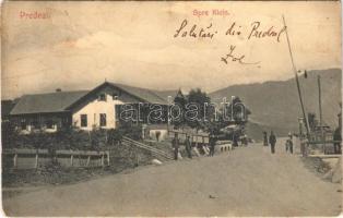 1907 Predeál, Predeal; Spre Klein / Román-magyar határ a román oldalról, határőrök, sorompó / street view, Hungarian-Romanian border, border guards, barrier (b)