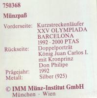 Spanyolország 1992. 2000P Ag "Olimpia-futás" T:PP Tanúsítvánnyal!