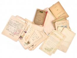cca 1830-1880 Vegyes tétel: illusztrált, rajzos, gyermek- és egyéb levelek, szép levélpapíron, régi okmányok, versek, nyomtatványok