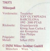 Spanyolország 1992. 2000P Ag "Olimpia-kötélhúzás" T:PP Tanúsítvánnyal!