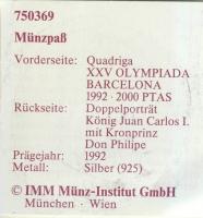 Spanyolország 1992. 2000P Ag "Olimpia-fogathajtás" T:PP Tanúsítvánnyal!