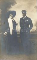 Linienschiffsleutnant / Sorhajóhadnagy / Austro-Hungarian Navy, K.u.K. Kriegsmarine, Ship-of-the-line lieutenant with lady. photo