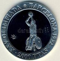 Spanyolország 1992. 2000P Ag "Olimpia-kerekesszékes kosárlabda" T:PP Tanúsítvánnyal!