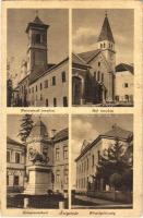 1944 Szigetvár, Ferencrendi és református templom, főszolgabíróság, Zrínyi emlékmű (EK)