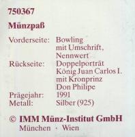 Spanyolország 1991. 2000P Ag "Olimpia-bowling" T:PP Tanúsítvánnyal!