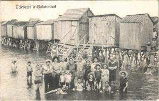 1906 Balaton, fürdőkabinok, csoportkép (EK)