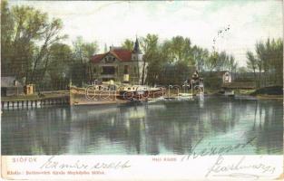 1904 Siófok, hajó kikötő, Baross gőzös. Balázsovich Gyula fényképész kiadása