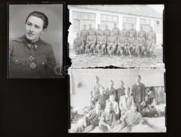cca 1943 és cca 1948 között készült felvételek szabadban és műteremben katonákról, Mosonyi Antalné (?-?) kiskunfélegyházi fényképész hagyatékából 16 db vintage üveglemez NEGATÍV, 6x9 cm és 10x15 cm között