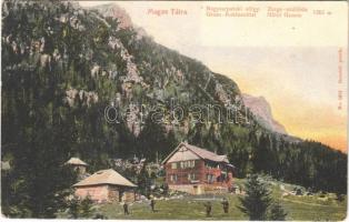 1908 Tátra, Vysoké Tatry; Nagytarpataki-völgy, Zerge szálló. Franz Pietschmann No. 1875. / Velká Studená dolina, hotel, mountains  (EK)