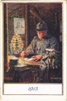 Weihnachten 1915 / WWI Austro-Hungarian K.u.K. military art postcard with Christmas greeting s: Kuderna + K.u.K. Schw. Hbtz. Batt. Nr. 1/19. (EK)