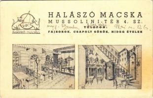 1940 Budapest VI. Halászó Macska étterem reklámlapja. Mussolini tér 4. (Oktogon) (fl)