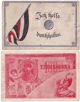 2 db régi numizmatikai motívumlap: 5 Pfennig, 1000 Korona / 2 pre-1945 numismatics motive cards