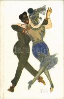 Danses Folles I / Romantic couple, lady dancing with Black man, art postcard. La Carte DArt Paris s: A. Vallée (EK)