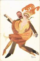 Danses Folles VI / Dancing romantic couple, gently erotic lady art postcard. La Carte DArt Paris s: A. Vallée (EK)