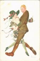 Danses Folles VII / Dancing romantic couple, gently erotic lady art postcard. La Carte DArt Paris s: A. Vallée (EK)