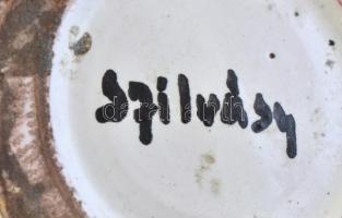 2 db Szilvásy mázas kerámia váza, jelzett, apró csorbával. m: 24,5 cm, 20,5 cm