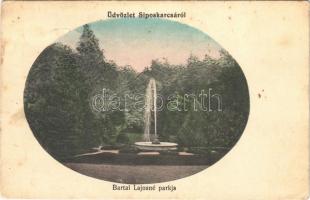 Siposkarcsa, Siposovske Kracany (Egyházkarcsa, Kostolné Kracany); Bartal Lajosné parkja, szökőkút / villa park, fountain (Rb)