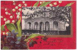 1903 Arad, Városligeti kávéház. Réthy L. és Fia kiadása / park cafe. Art Nouveau, floral, litho