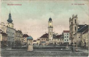 1907 Besztercebánya, Banská Bystrica; IV. Béla király tér, Strelinger Jakab, Ehrenwald Gyula, Nagy Gyula, Schäffer, Strauss Lajos üzlete / square, shops (EK)