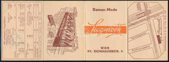 1940 Damen-Mode Siegmeth, Wien XV. kinyitható kártyanaptár, rajta az üzlet képével