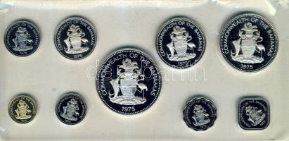 Bahama-szigetek 1975. 1c, 5c, 10c, 15c, 25c, 50c Ag, 1$ Ag, 2$ Ag, 5$ Ag összesen 9klf db, exkluzív szettben T:PP Díszdobozban, Tanúsítvánnyal!