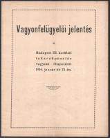 1916 Vagyonfelügyelői jelentés a Budapest III. kerületi takarékpénztár vagyoni állapotáról 16p hajtva