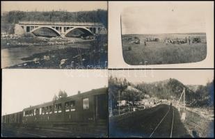 cca 1914-1918 I. világháborús katonai fotólapok (tábori ütegállás, magyar katonák vonaton, stb.), 6 db, jó állapotban, 14x9 cm