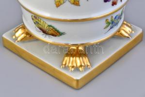 Herendi Viktória mintás körmös mini váza, kézzel festett, jelzett, kopásnyomokkal, m:13cm