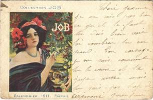 Collection Job. Calendrier 1911. / Smoking lady art postcard s: P. Gervais (EB)