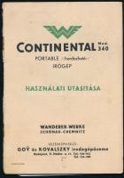 cca 1930-1940 Continental 340 hordozható írógép magyar és német nyelvű, képekkel illusztrált használati utasítása, mellékletekkel, sérült papírkötés